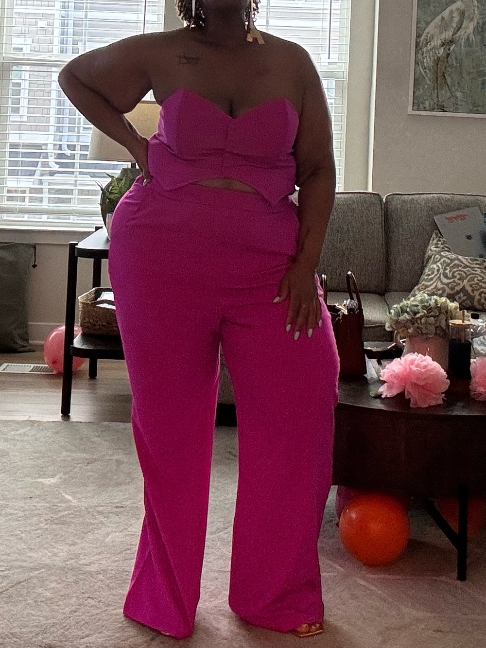 Strapless Cutout Wide-Leg Set - Fuchsia
